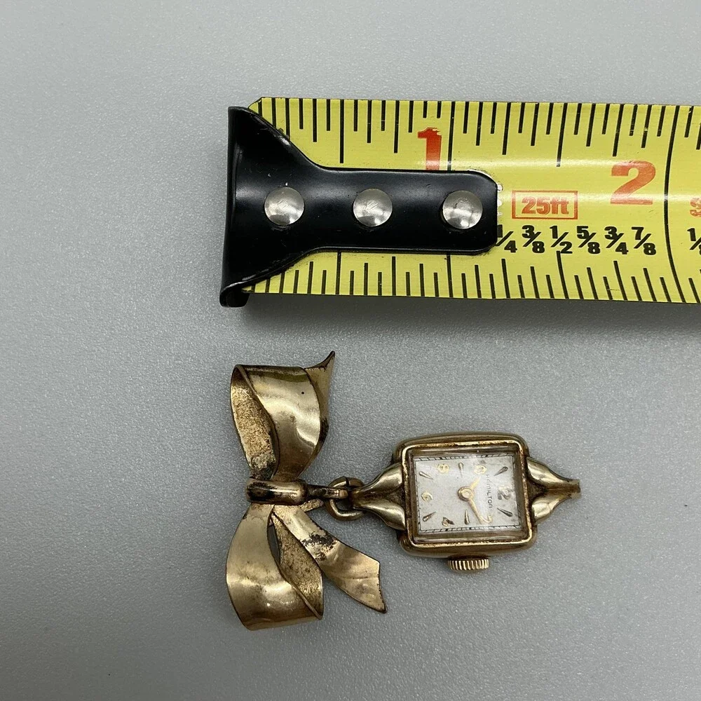 Vintage Hamilton Bow Brooch Nurse Watch Women 14mm 10K Gold Filled Manual